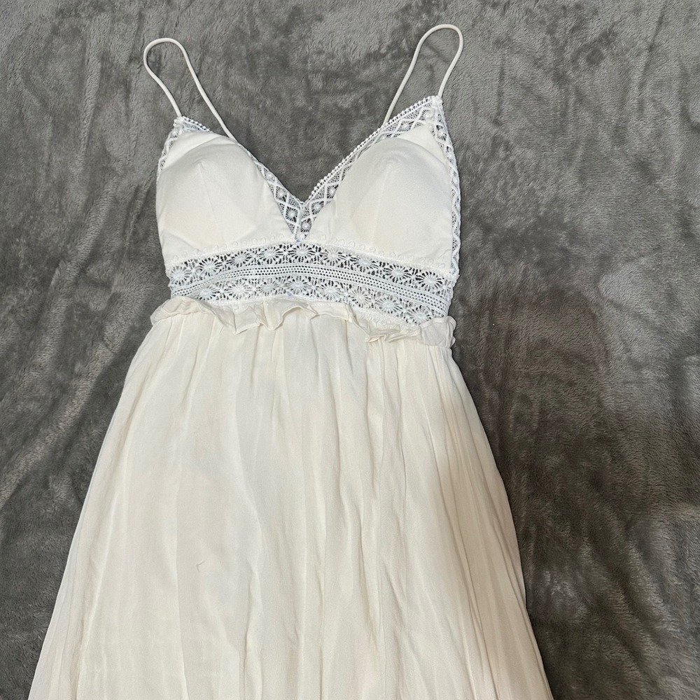 Hello Molly Maxi Dress Cream White Crochet Lace Tiered Boho Size S US 4